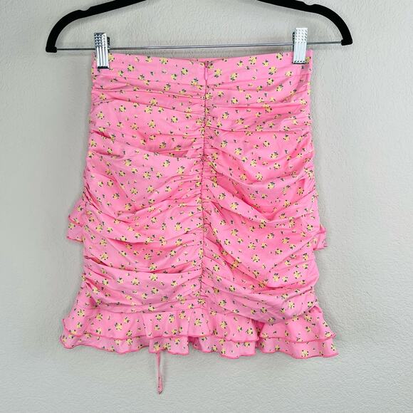 Tiger Mist Colorado Summer Pink Floral Print Ruched Ruffle Layered Mini Skirt XS - Picture 2 of 12
